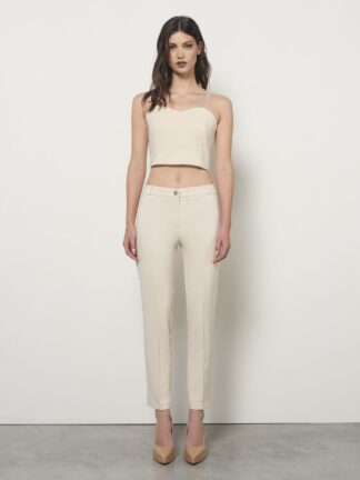 Hlače Rinascimento v smetana bež Slim-fit Trousers in Technical Fabric