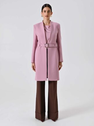 Plašč tehnical Mauve roza Rinascimento s pasom Coat Mauve pink Rinascimento