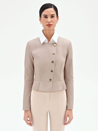 TAUPE ASYMMETRIC BUTTON JACKET